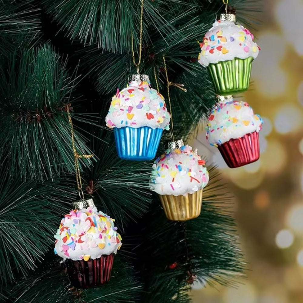 Glazen kersthanger cupcake (1 stuk)