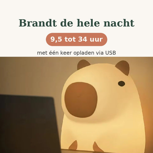Capibara Nachtlampje – zacht siliconen, knijp en hij gaat aan
